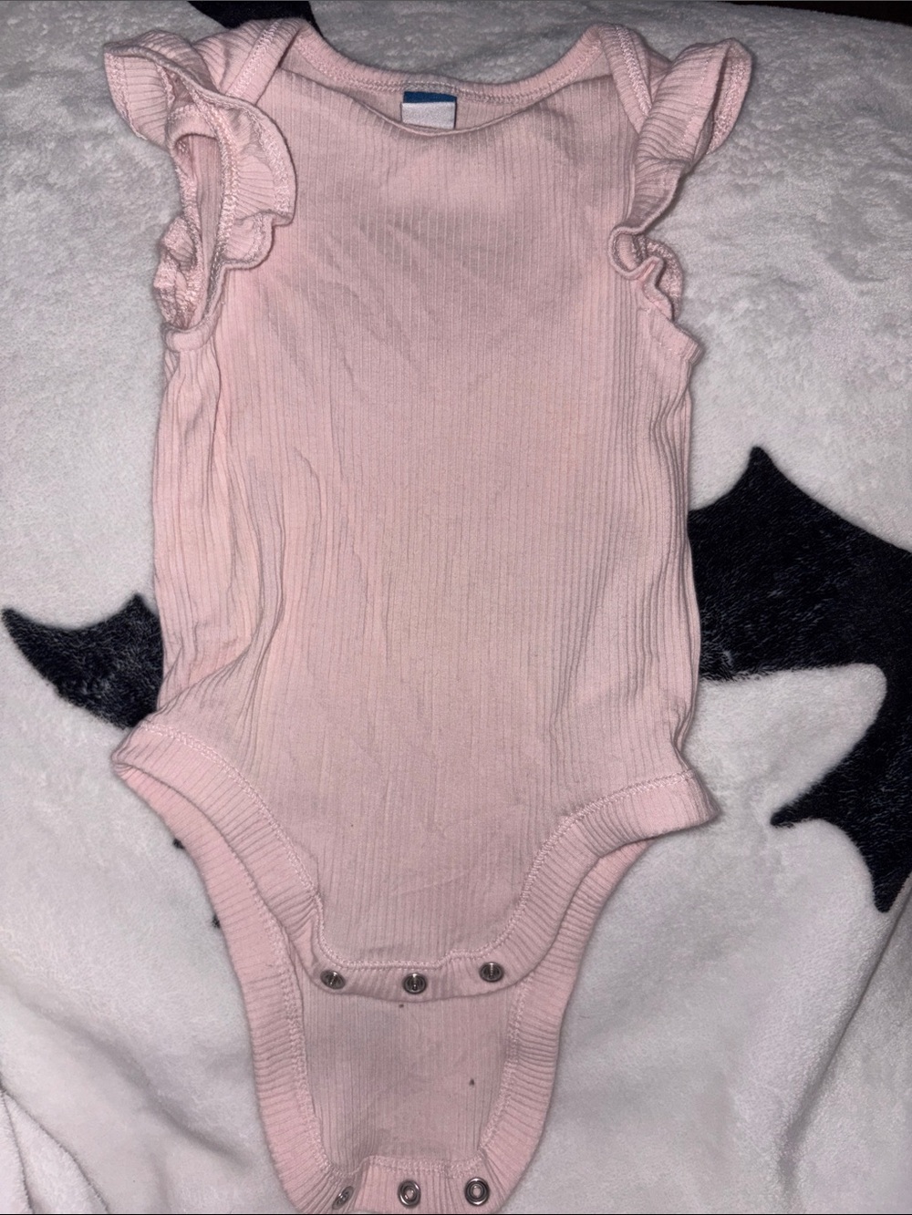 Old Navy Light Pink Ribbed Ruffle Shoulder Bodysuit